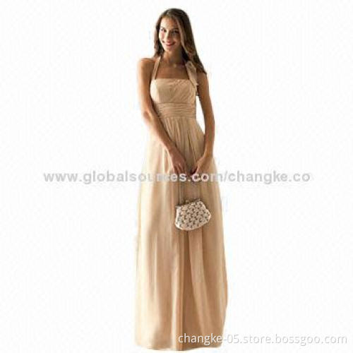Bridesmaid dresses with crew neckline, made of chiffon